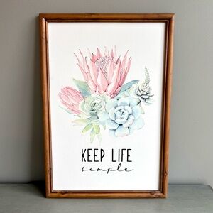 Floral Succulent Wall Art Decor Keep Life Simple Quote Ashland Pink Green Blue